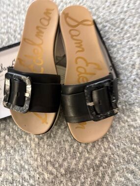Sam Edelman Black Slide Sandals with Marbled Buckles